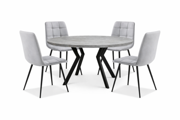 פינת אוכל עגולה נפתחת דמוי בטון דגם אלמוס + 6 כסאות - 8 סועדים