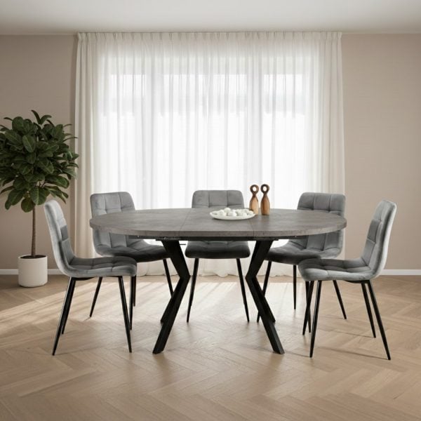 פינת אוכל עגולה נפתחת דמוי בטון דגם אלמוס + 6 כסאות - 8 סועדים