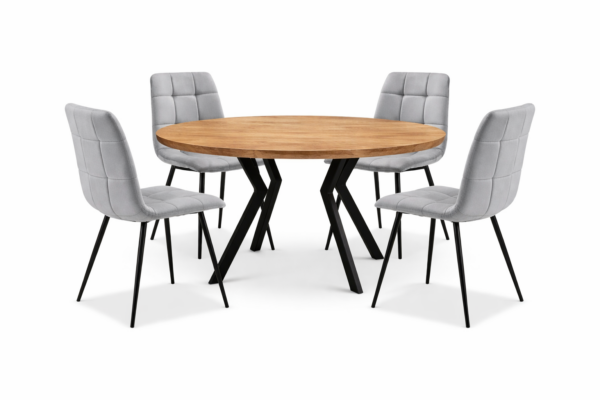 פינת אוכל עגולה נפתחת דמוי עץ טבעי דגם אלמוס + 6 כסאות - 8 סועדים