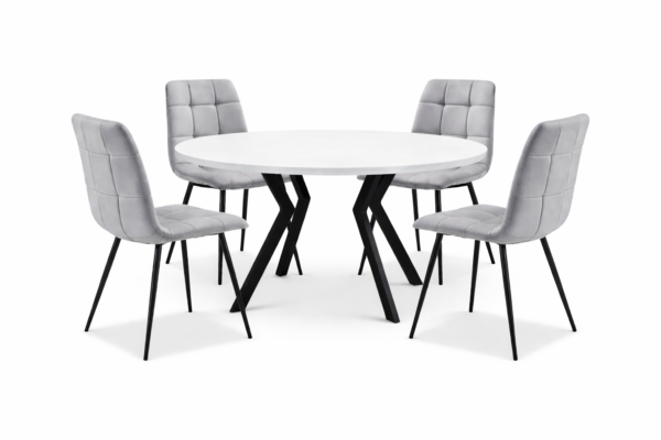 פינת אוכל עגולה נפתחת דמוי שיש לבן דגם אלמוס + 6 כסאות - 8 סועדים