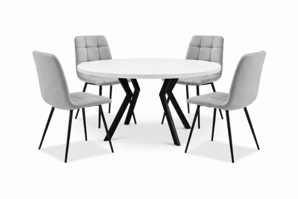 פינת אוכל עגולה נפתחת דמוי שיש לבן דגם אלמוס + 6 כסאות - 8 סועדים