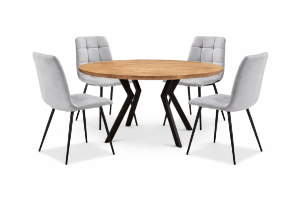 פינת אוכל עגולה נפתחת דמוי עץ טבעי דגם אלמוס + 6 כסאות - 8 סועדים