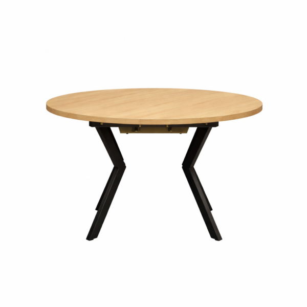 שולחן אוכל עגול נפתח דמוי עץ טבעי דגם אלמוס - 8 סועדים