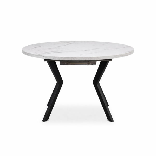 שולחן אוכל עגול נפתח דמוי שיש לבן דגם אלמוס - 8 סועדים