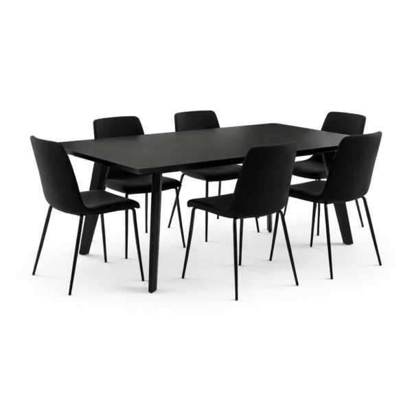 פינת אוכל מלבנית דמוי שיש שחור דגם אבניו + 6 כסאות - 10 סועדים