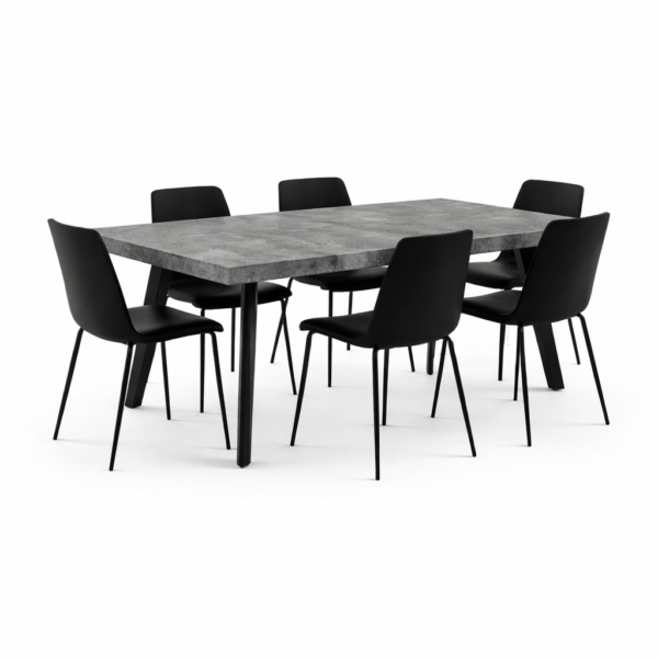 פינת אוכל מלבנית דמוי בטון דגם אבניו + 6 כסאות - 10 סועדים