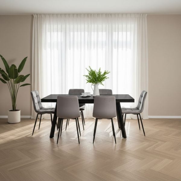 פינת אוכל מלבנית דמוי שיש שחור דגם אבניו + 6 כסאות - 10 סועדים