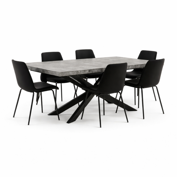 פינת אוכל מלבנית דמוי בטון דגם ספיידר + 6 כסאות - 10 סועדים