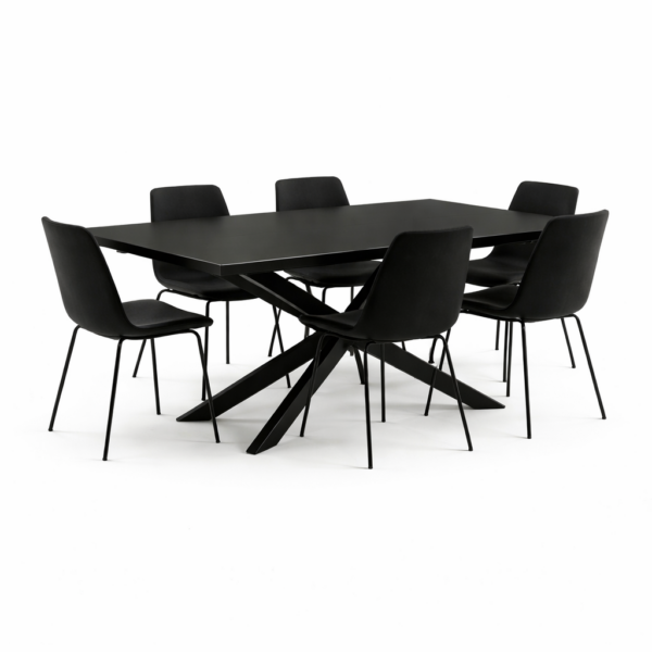 פינת אוכל מלבנית דמוי שיש שחור דגם ספיידר + 6 כסאות דגם סנדרין - 10 סועדים