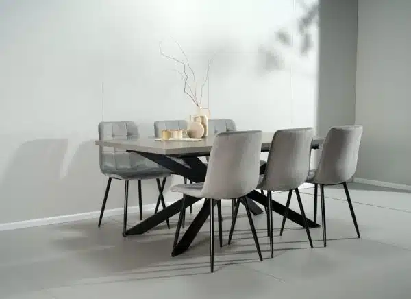 פינת אוכל מלבנית דמוי בטון דגם ספיידר + 6 כסאות - 10 סועדים