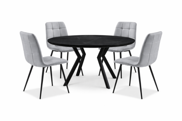 פינת אוכל עגולה נפתחת דמוי שיש שחור דגם אלמוס + 6 כסאות - 8 סועדים