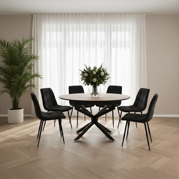 פינת אוכל עגולה נפתחת דמוי עץ טבעי דגם לונה + 6 כסאות - 8 סועדים