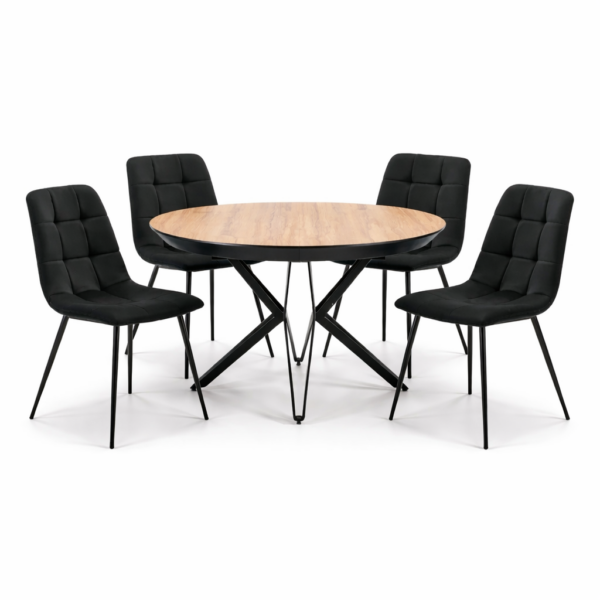 פינת אוכל עגולה נפתחת דמוי עץ טבעי דגם רפאלו + 6 כסאות - 10 סועדים