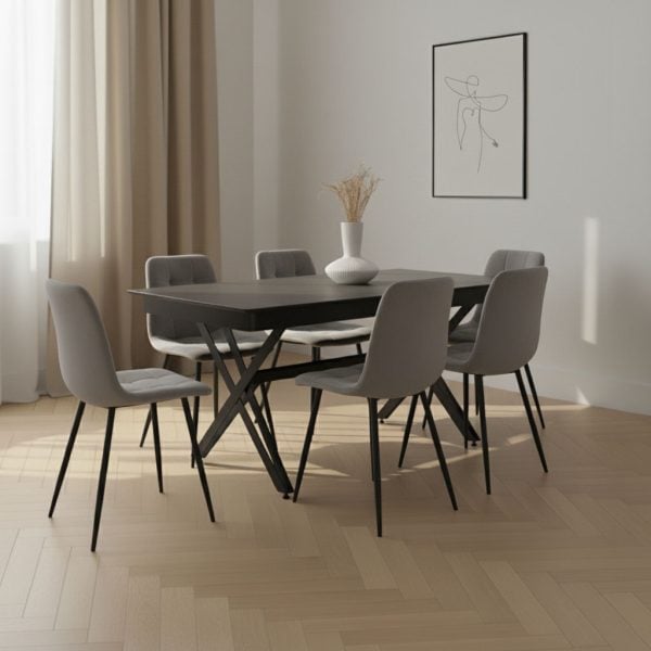 פינת אוכל מלבנית דמוי בטון דגם אנזו + 6 כסאות - 14 סועדים