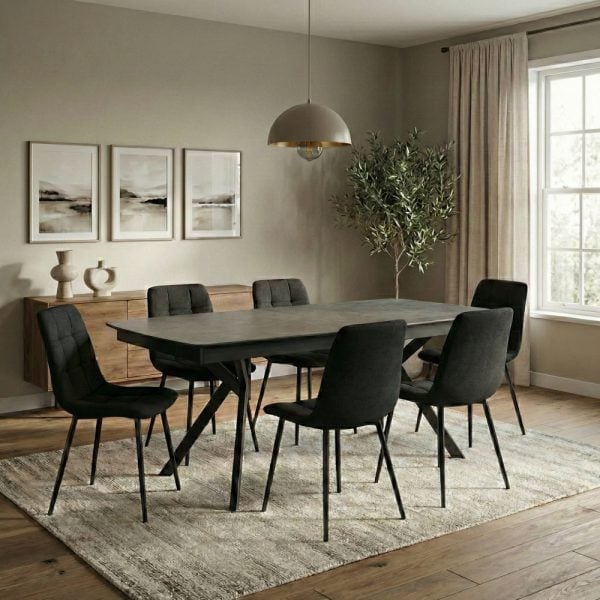 פינת אוכל מלבנית דמוי בטון דגם אייקון + 6 כסאות - 14 סועדים