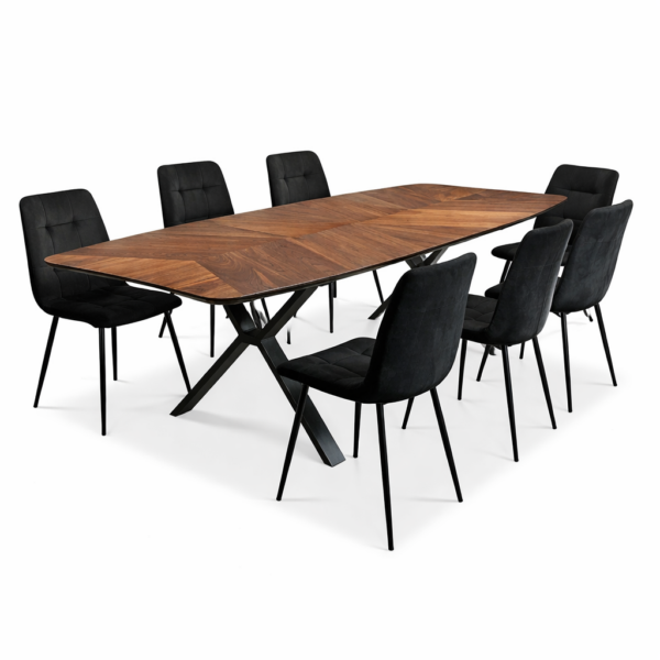 פינת אוכל אליפסה אגוז אמריקאי דגם סולאן + 6 כסאות דגם סנדרין - 12 סועדים