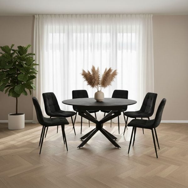 פינת אוכל עגולה נפתחת דמוי שיש אפור דגם לונה + 6 כסאות - 8 סועדים