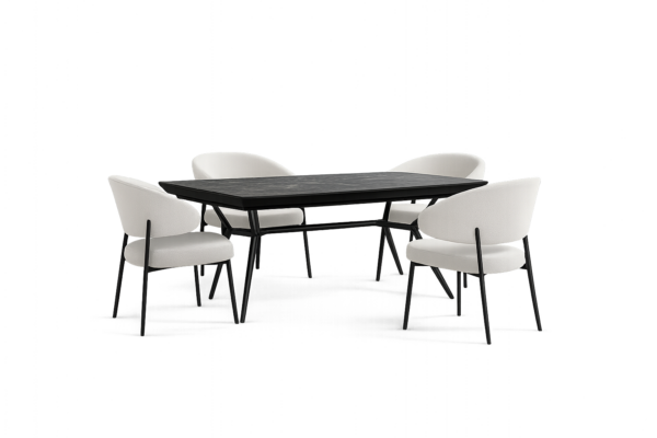 פינת אוכל מלבנית דגם לארגו דמוי שיש שחור + 6 כסאות - 18 סועדים