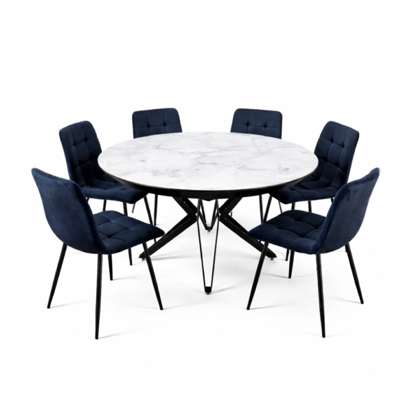 פינת אוכל עגולה נפתחת דמוי שיש לבן מבריק דגם רפאלו + 6 כסאות - 10 סועדים