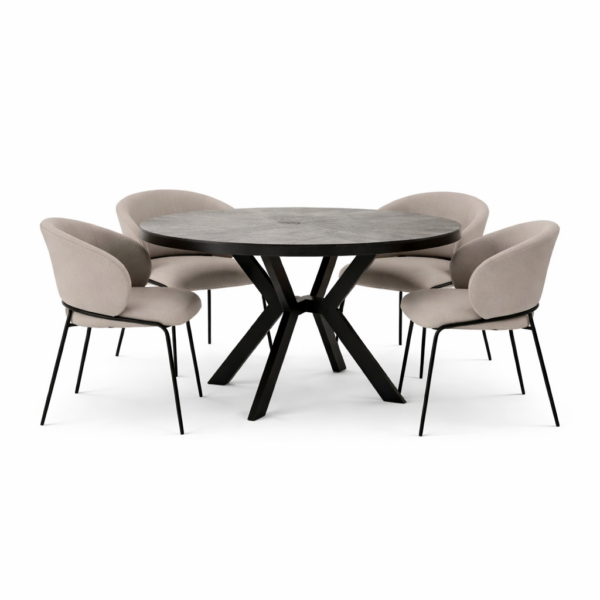 פינת אוכל עגולה נפתחת דמוי שיש אפור דגם לונגו + 6 כסאות סנדרין - 10 סועדים