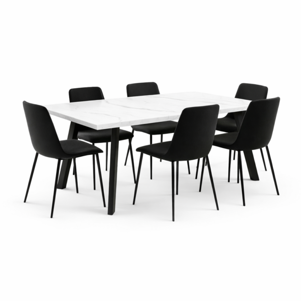 פינת אוכל מלבנית דמוי שיש לבן דגם אבניו + 6 כסאות - 10 סועדים