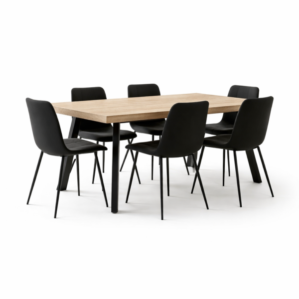 פינת אוכל מלבנית דמוי עץ טבעי דגם אבניו + 6 כסאות - 10 סועדים