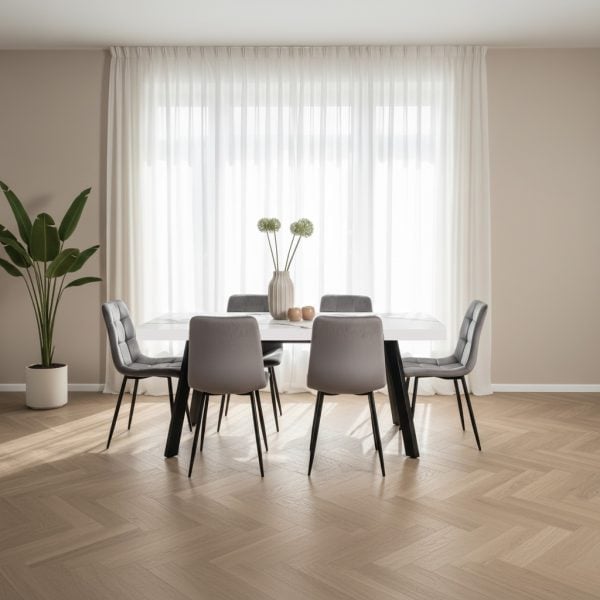 פינת אוכל מלבנית דמוי שיש לבן דגם אבניו + 6 כסאות - 10 סועדים