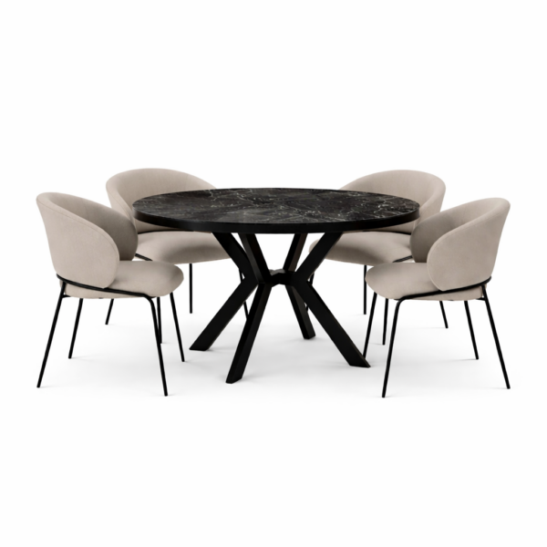 פינת אוכל עגולה נפתחת דמוי שיש שחור דגם לונגו + 6 כסאות סנדרין - 10 סועדים