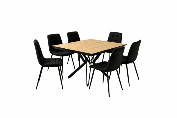 פינת אוכל מרובעת נפתחת דמוי עץ טבעי דגם אקובה + 6 כסאות - 12 סועדים