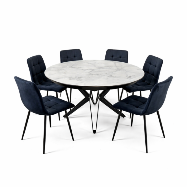 פינת אוכל עגולה נפתחת דמוי שיש לבן מעונן דגם רפאלו + 6 כסאות - 10 סועדים