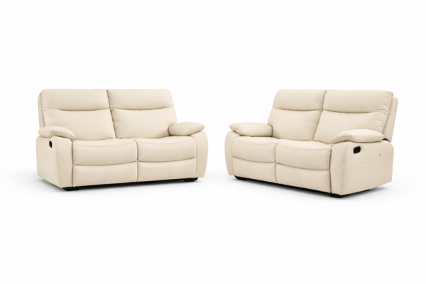 מערכת ישיבה דגם פיטארו עם ריקליינרים 3+2 בדמוי עור בז'