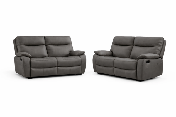 מערכת ישיבה דגם פיטארו עם ריקליינרים 3+2 בדמוי עור אפור כהה