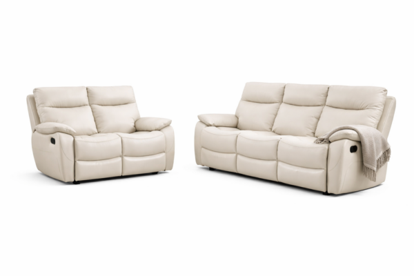 מערכת ישיבה דגם פיטארו עם ריקליינרים 3+2 בדמוי עור בז'