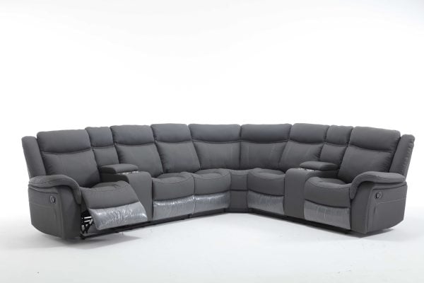 סלון פינתי מודולרי עם ריקליינרים דגם סינימה דמוי עור - אפור כהה