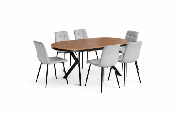 פינת אוכל אליפסה נפתחת אגוז אמריקאי דגם מונזו + 6 כסאות - 10 סועדים