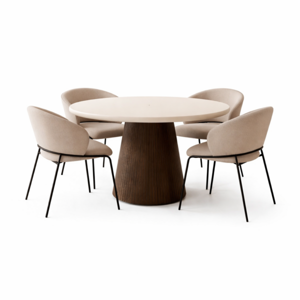 פינת אוכל עגולה דגם ראונדי בצבע שמנת + 6 כסאות