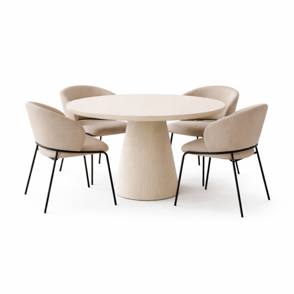 פינת אוכל עגולה דגם ראונדי בצבע לבן + 6 כסאות