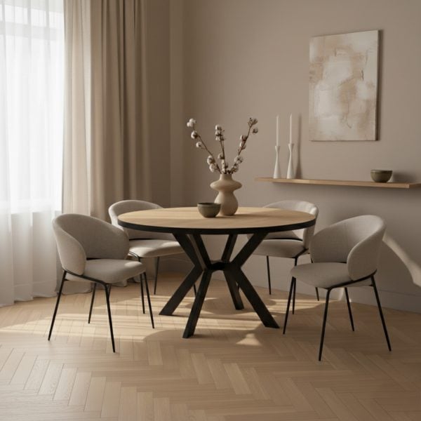 פינת אוכל עגולה נפתחת דמוי עץ טבעי דגם לונגו + 6 כסאות - 10 סועדים