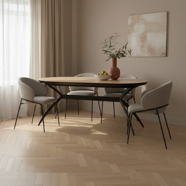 פינת אוכל אובלית דגם סורינו דמוי עץ טבעי + 6 כסאות - 14 סועדים