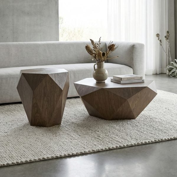 סט שולחנות מעוצבים דגם טריי - אגוז אמריקאי