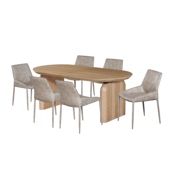 פינת אוכל אובלית נפתחת דגם טומסו+ 6 כיסאות - אלון טבעי - 12 סועדים