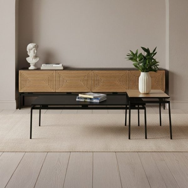 סט מזנון ושולחן אלון טבעי+שחור דגם מונקו