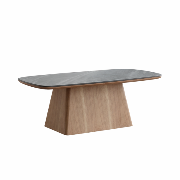 שולחן סלון דגם גליס – קרמיקה אפור כהה בציפוי אגוז אמריקאי