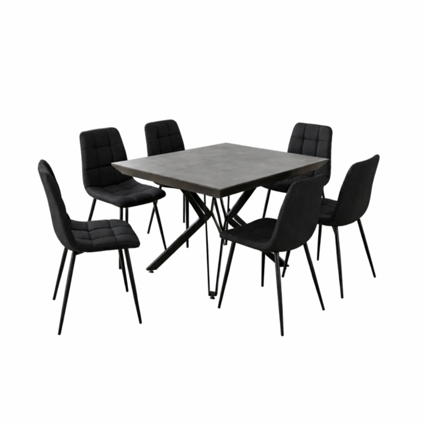 פינת אוכל מרובעת נפתחת דגם אקובה דמוי בטון + 6 כסאות - 12 סועדים