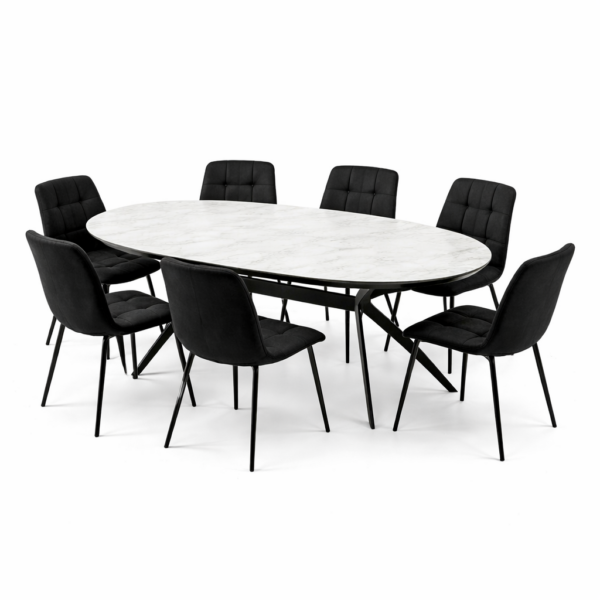 פינת אוכל אובלית דגם סורינו דמוי שיש לבן מבריק + 6 כסאות - 14 סועדים