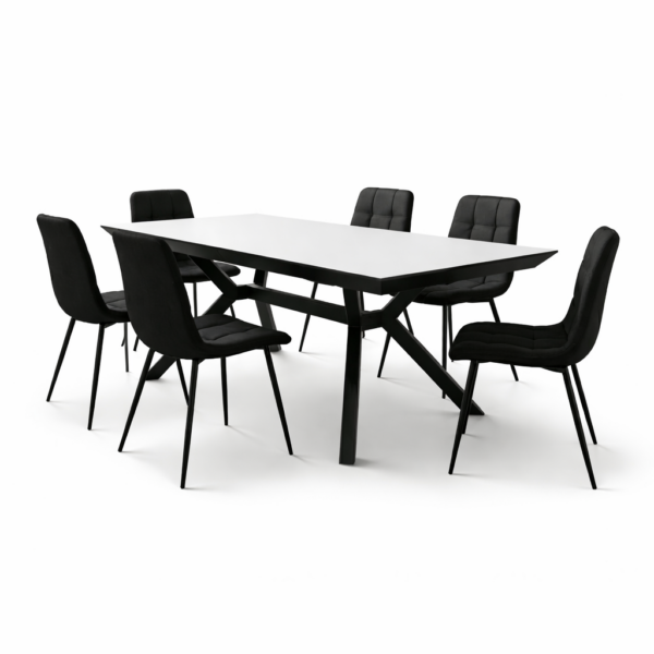 פינת אוכל דגם סייבר דמוי שיש לבן + 6 כסאות - 16 סועדים