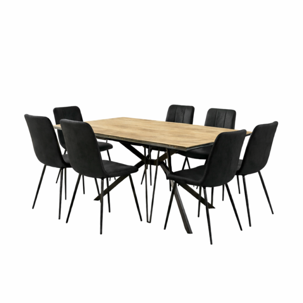 פינת אוכל מלבנית דגם קורטי דמוי עץ טבעי + 6 כסאות - 14 סועדים