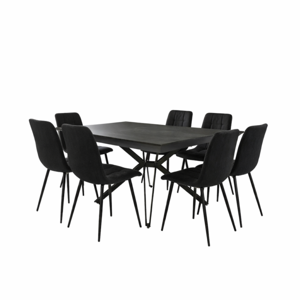 פינת אוכל מרובעת נפתחת דגם טיבו דמוי שיש שחור + 6 כסאות - 12 סועדים