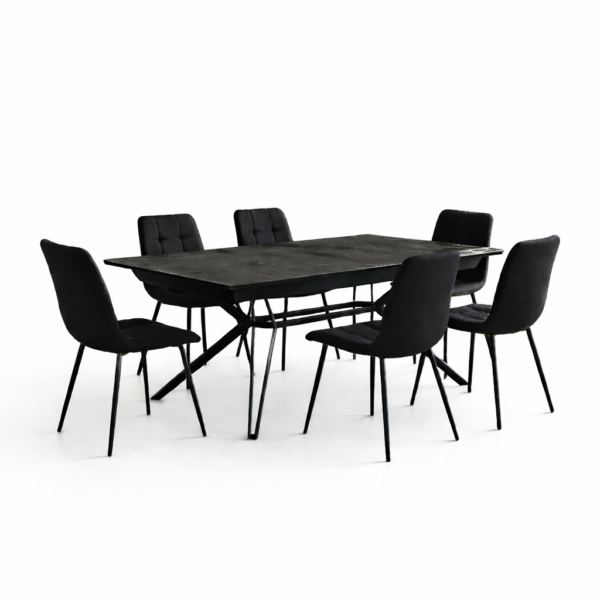 פינת אוכל דגם נוברטו דמוי שיש שחור + 6 כסאות - 18 סועדים