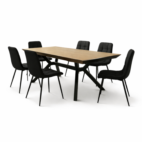 פינת אוכל דגם סייבר דמוי עץ טבעי + 6 כסאות - 16 סועדים